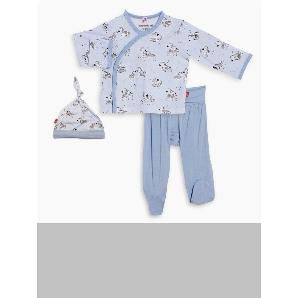Magnetic Me Modal Boys 3-piece Kimono Set Blue Zebra Sz Newborn 5-8 lbs
